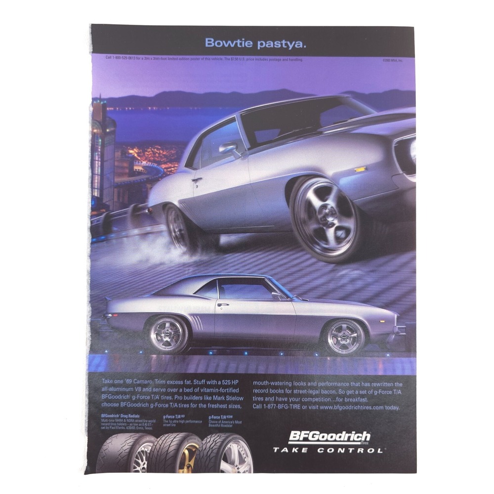 VTG Chevrolet Camaro Advertising Print Ad 1969 Muscle Car BFGoodrich Drift Art
